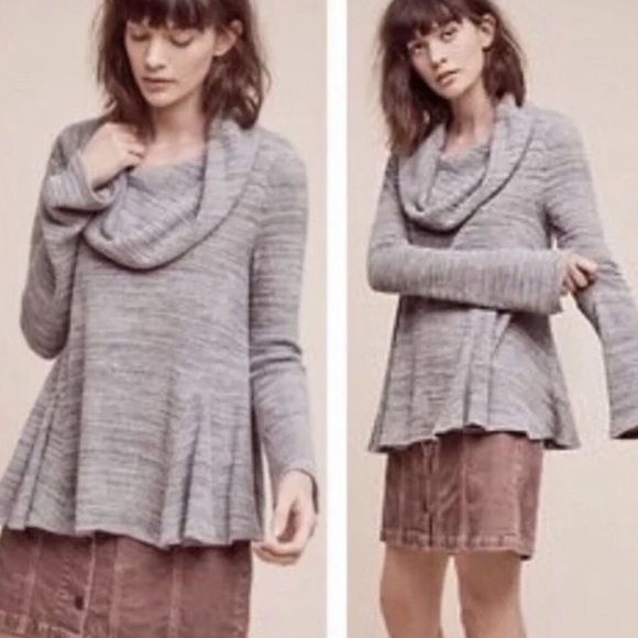 Anthropologie Tops - ANTHROPOLOGIE Postmark Gray Cowl Neck Thermal Knit Long Sleeve Top